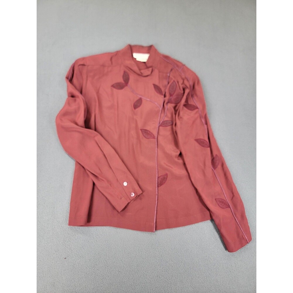 Mercedes & Adrienne Blouse Womens‎ 4 Silk Leaf Embroidered Button Up Shirt Top